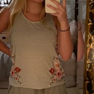 striped tank w/ floral detailing